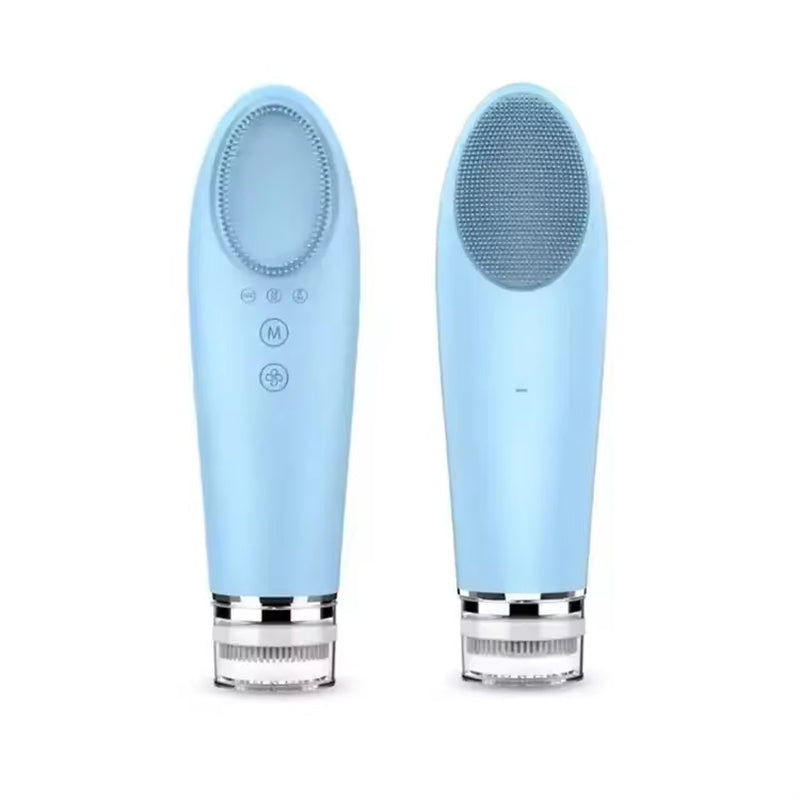 2024 New Rechargeable Sonic Facial Cleansing Brush with Hot and Cool Compress Silicone Face Cleanser for Deep Cleaning